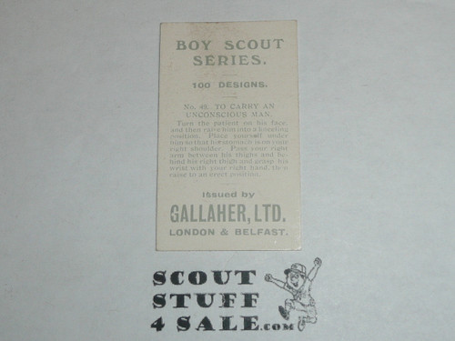 Gallaher ltd Cigarette Company Premium Card, Boy Scout Series of 100, Card #49 To Carry an Unconscious Man, 1911