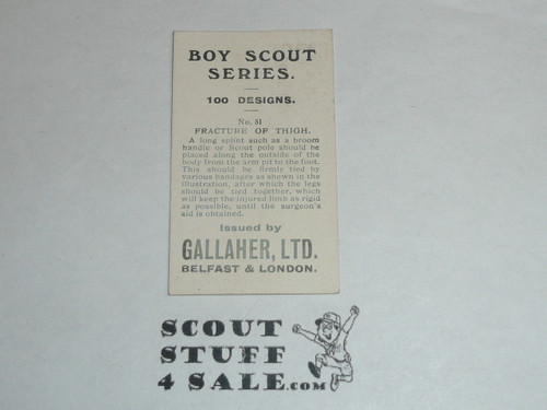Gallaher ltd Cigarette Company Premium Card, Boy Scout Series of 100, Card #51 Fracture of the Thigh, 1911