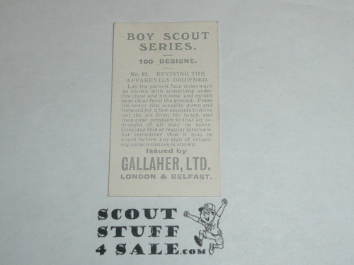 Gallaher ltd Cigarette Company Premium Card, Boy Scout Series of 100, Card #67 Reviving the Apparently Drowned, 1911