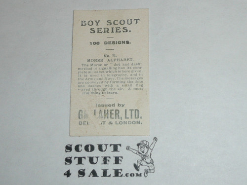 Gallaher ltd Cigarette Company Premium Card, Boy Scout Series of 100, Card #71 Morse Alphabet, 1911