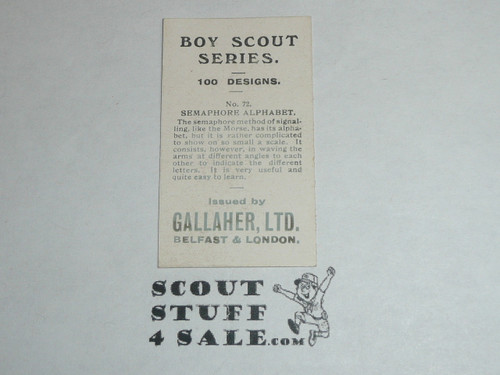 Gallaher ltd Cigarette Company Premium Card, Boy Scout Series of 100, Card #72 Semaphore Alphabet, 1911