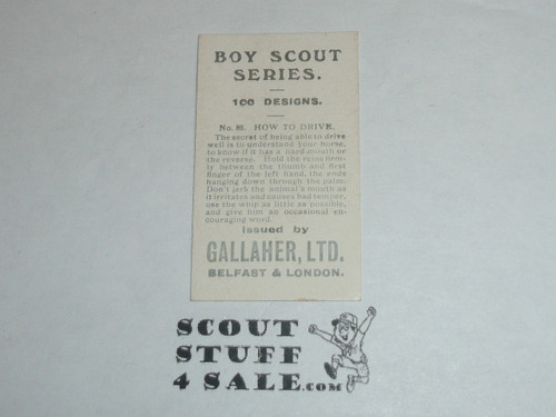 Gallaher ltd Cigarette Company Premium Card, Boy Scout Series of 100, Card #89 How to Drive, 1911