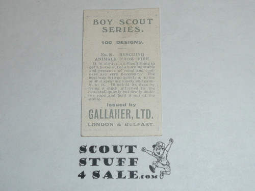 Gallaher ltd Cigarette Company Premium Card, Boy Scout Series of 100, Card #91 Rescuing Animals from Fire, 1911