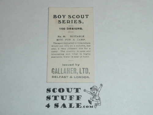 Gallaher ltd Cigarette Company Premium Card, Boy Scout Series of 100, Card #95 Suitable Site for a Camp, 1911