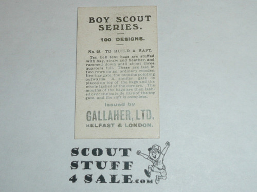 Gallaher ltd Cigarette Company Premium Card, Boy Scout Series of 100, Card #98 To Build a Raft, 1911
