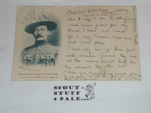 Colonel R. S. S. Baden Powell Defender of Mafeking Note Postcard, 1900