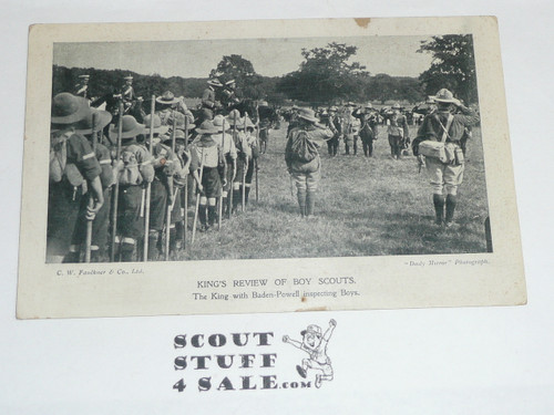 The King and General Sir R Baden-Powell Inspecting Boy Scouts Postcard, UNUSED