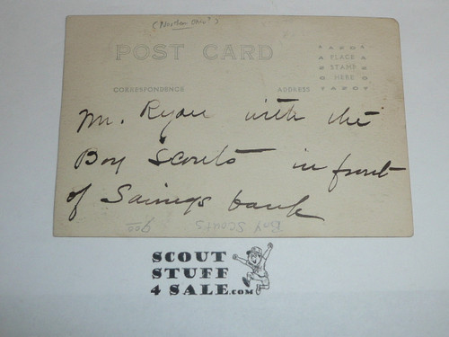 Teens Photo Postcard of a group of Boy Scouts in front of a Bank