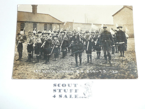 1910 British Boy Scout Postcard, Photo Postcard of North London BP Scouts