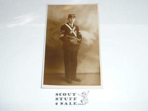 Photo Postcard of a man in uniform with bugle which may be Boy Scout