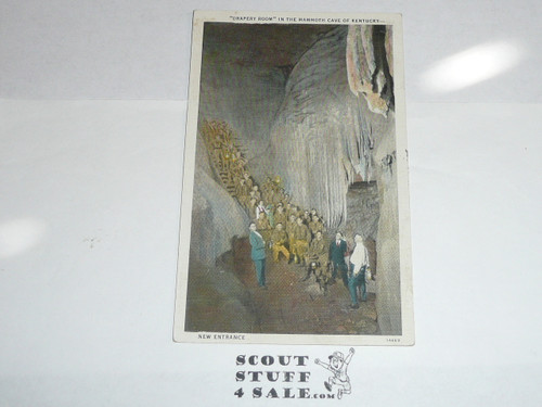 Boy Scout Colorized Postcard, Drapery Room of the Mammoth Cave of Kentucky filled with Boy Scouts