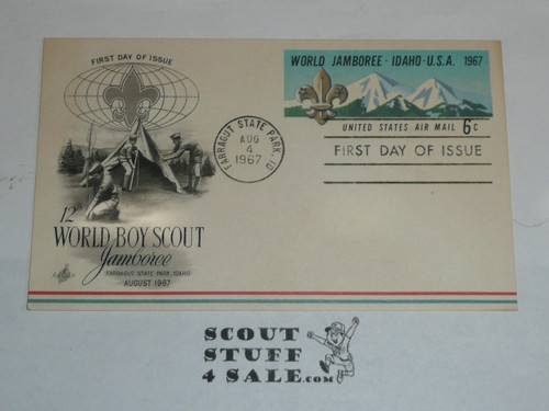 1967 World Jamboree Official Postcard 6 cent airmail Postcard, first day of issue cancellation and 1st day of issue design