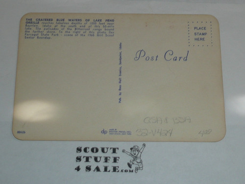 1967 World Jamboree Post Card, Ariel View of Farragut State Park Lake Pend