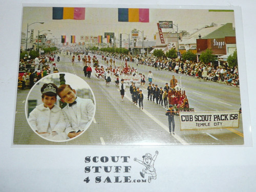 Temple City Camellia Parade Postcard focusing on a Cub Scout Pack