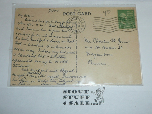 Girl Scout Post card, Camp Edith Macy Girl Scout National Training School Postcard, Pleasantville NY, 1944