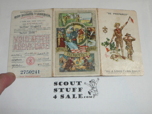 1936 Boy Scout Membership Card, 3-fold, 7 signatures, expires March 1936, BSMC31