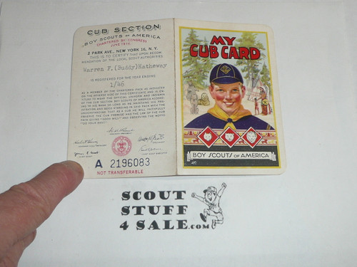 1946 Cub Scout Membership Card, 2-fold, 5 signatures, expires January 1946, BSMC56