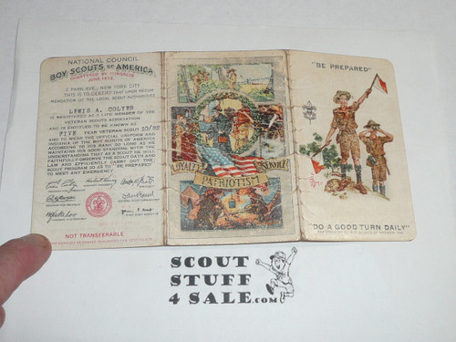 1932 Boy Scout Veteran Membership Card, 3-fold, 7 signatures, BSMC63