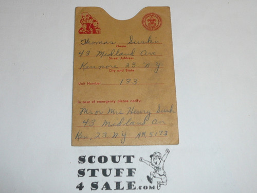 1950's-60's Boy Scout Membership Card Envelope, National Theme, used