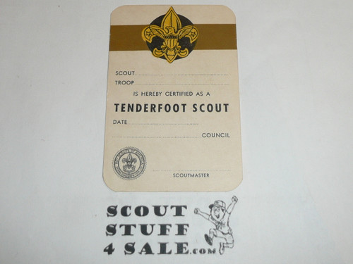 1950 Tenderfoot Scout Rank Achievement Card, Boy Scout