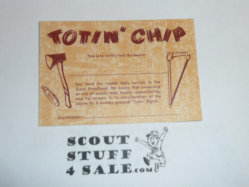 Totin' Chip Card for Boy Scout Knife Training, blank, 12-71 printing