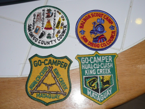 4 1970's San Diego County Council Camp Patches for Mataguay and Hual-Cu-Cuish