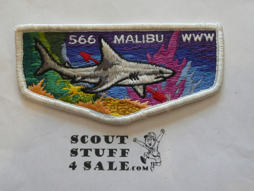 Order of the Arrow Lodge #566 Malibu s3 white over blue bdr Flap Patch