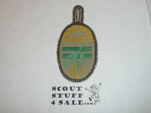 Los Angeles Area Council, 1968 Cedar Badge, Junior Leader Training, with button loop