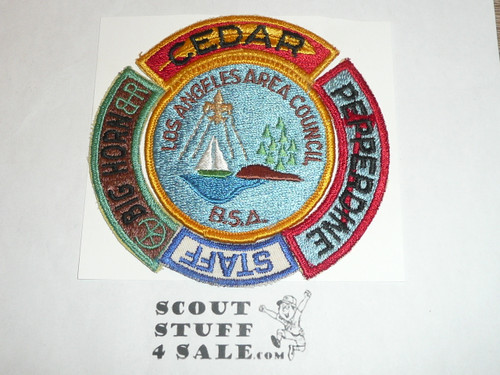 Lake Arrowhead Scout Camp, Camp Cedar, Big Horn, Pepperdine & STAFF segment Patches, 1970