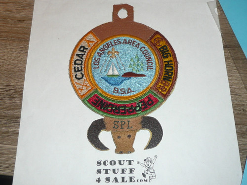 Lake Arrowhead Scout Camp, Camp Cedar, Big Horn & Pepperdine segment Patches on leather, 1971