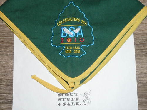 Forest Lawn Scout Reservation Embroidered and Piped Neckerchief, blue bdr embroidery, LAAC, 2010