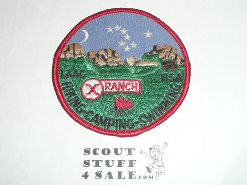 Circle X Scout Ranch 4" Patch, Brown thread in building marked with an X, LAAC