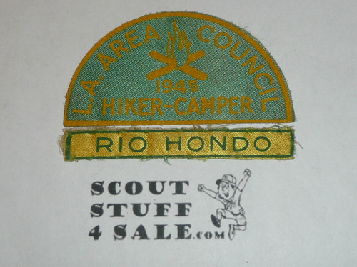 LAAC Boy Scout Hiker-Camper Sateen Patch with Camp Rio Hondo Segment, Los Angeles Area Council, 1945