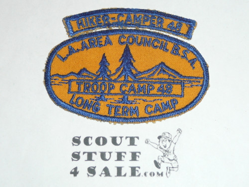 LAAC Long Term Camp Patch with Hiker-Camper 48 Segment, Los Angeles Area Council, 1948