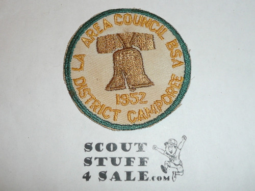 Camporee twill Patch, Los Angeles Area Council, green c/e bdr, 1952, box soiled