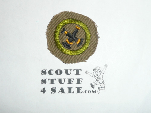 Firemanship - Type A - Square Tan Merit Badge (1911-1933), Material trimmed but badge not used