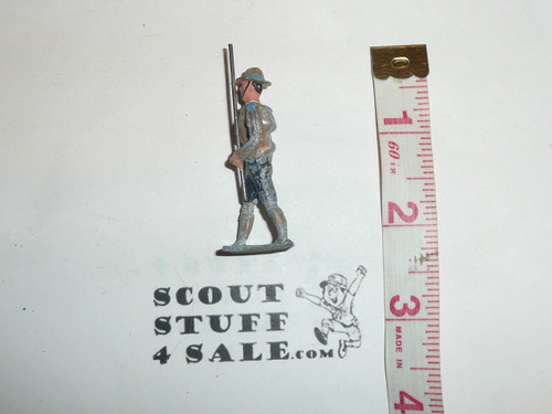 Unknown Manufacturer British Boy Scout Hiking with raised Stave 2" metal Figure, wear, lt blue highlights