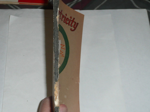Electricity Merit Badge Pamphlet, Type 3, Tan Cover, 1940 Printing, some spine wear from library binding but book is solid