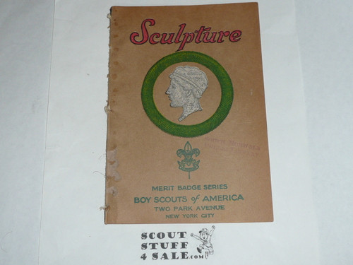 Sculpture Merit Badge Pamphlet, Type 3, Tan Cover, 4-37 Printing, some spine wear from library binding but book is solid