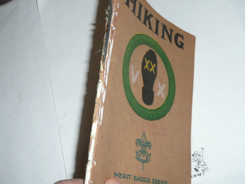 Hiking Merit Badge Pamphlet, Type 3, Tan Cover, 1-40 Printing, some spine wear from library binding but book is solid