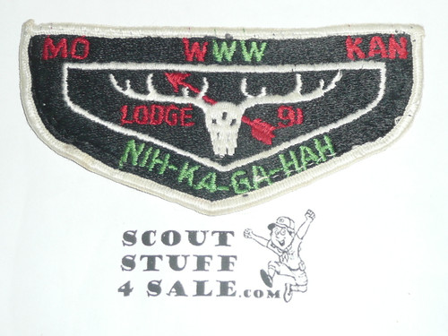 Order of the Arrow Lodge #91 Nih-Ka-Ga-Hah s1 Flap Patch, sewn
