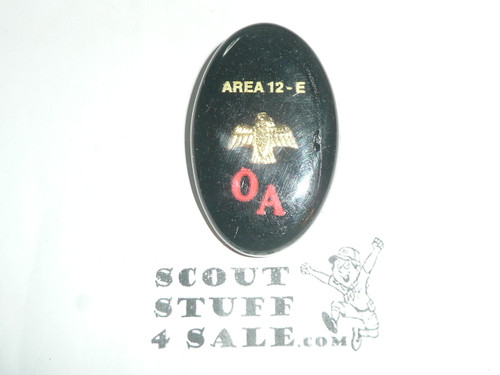 Order of the Arrow Late 1960's Area 12-E OA Lucite Oval Bolo Tie, provide your own cord