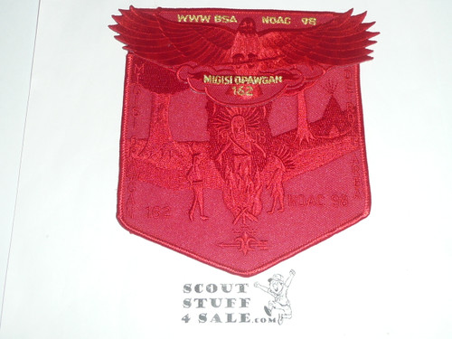 Order of the Arrow Lodge #162 Mi-Gi-Si O-Paw-Gan 1998 NOAC 2-piece Flap Patch. red