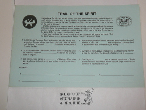 1985 National Jamboree Trail of the Spirit Score Card