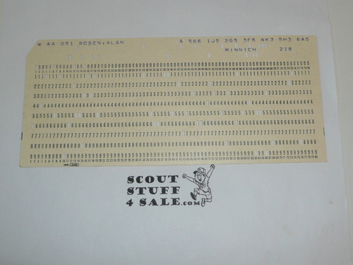 National Order of the Arrow Conference (NOAC), 1975 Participant IBM Punch Card