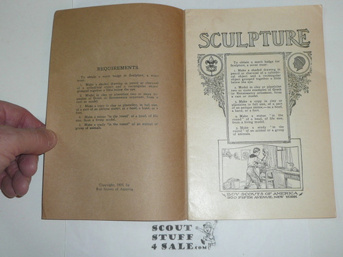 Sculpture Merit Badge Pamphlet, Type 2, White Cover, 1924 Printing, MINT condition, RARE with a type 3 tan cover over the white cover dated 1925