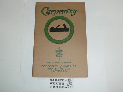 Carpentry Merit Badge Pamphlet, Type 3, Tan Cover, 1925 Printing, Mint Condition