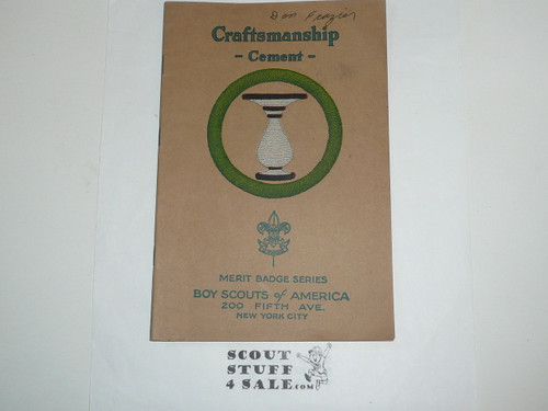 Craftmanship - Cement Merit Badge Pamphlet, Type 3, Tan Cover, 1927 Printing