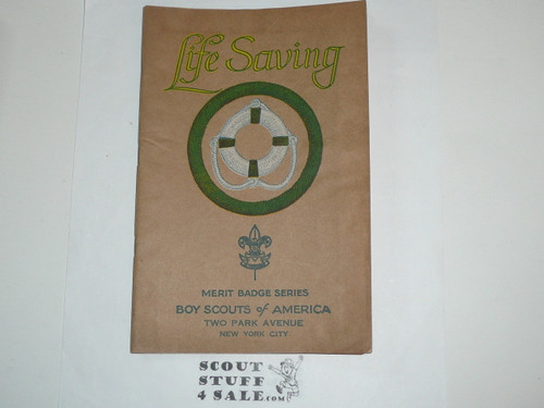 Lifesaving Merit Badge Pamphlet, Type 3, Tan Cover, 11-36 Printing