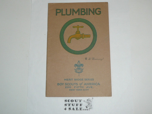Plumbing Merit Badge Pamphlet, Type 3, Tan Cover, 1925 Printing, Mint Condition